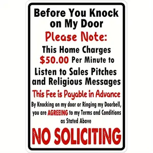 AluminumNoSolicitingSign,HumorousFrontDoorDecor,12x8Inches,Weatherproof&DurableWith"BeforeYouKnock"Message,ForHomePrivacyAndDoorbellRingsControl