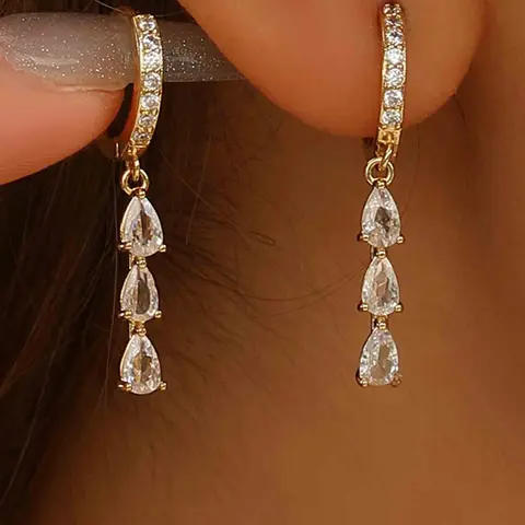 Elegant Water Drop Zircon Earrings for Women, Simple Style Daily Party Versatile Jewelry, Fashionable and Stylish Ear Accessories