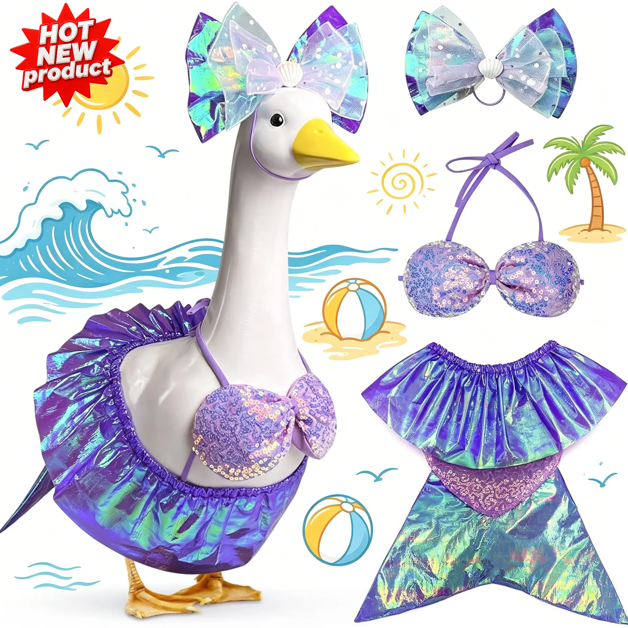 Summer Outfit for 23'' Porch Goose Statue Mermaid Costume Bikini and Swim Decor