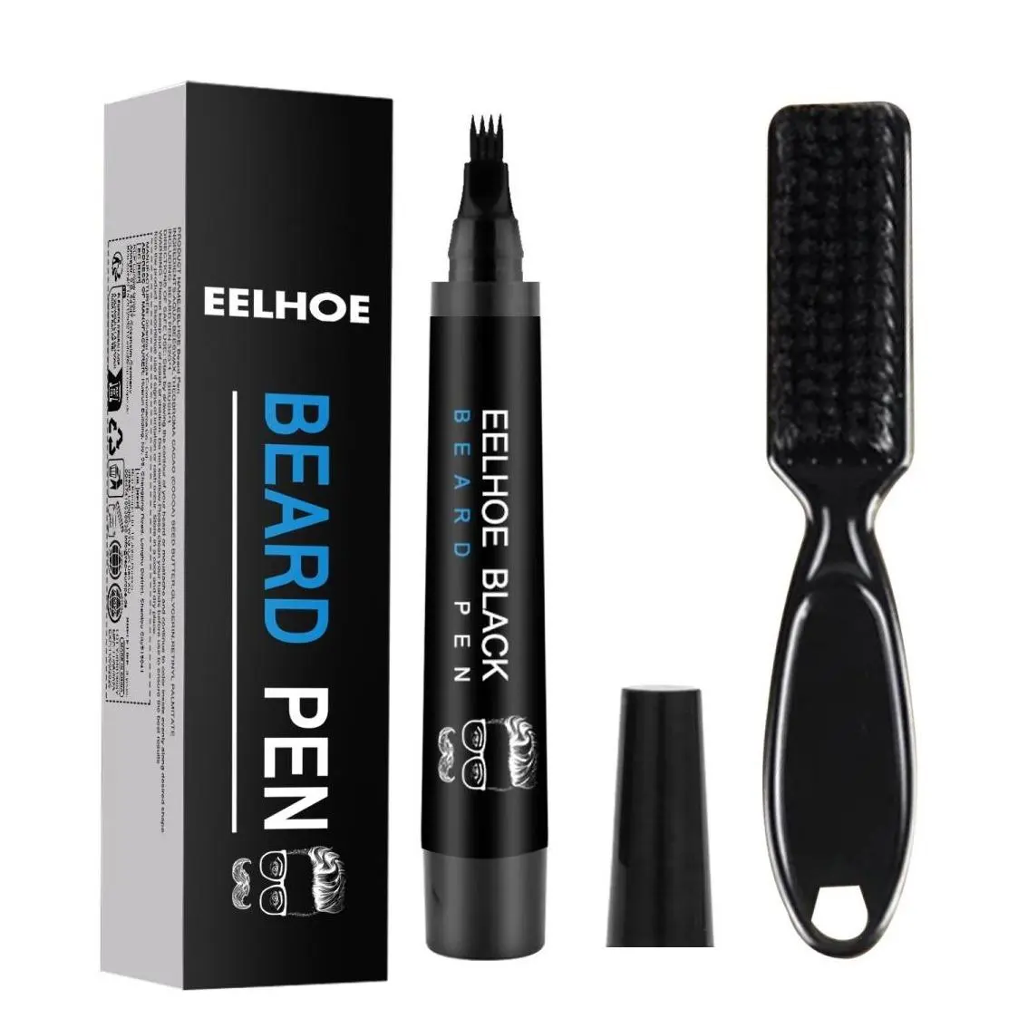 Beard Pen Filler Kit for Men - Waterproof & Sweat-Proof Formula for All Skin Types, Long-Lasting Natural Finish for Beard & Brow Use, Face Hair, Adults, Brush On, Normal, Fuller Look, Thick, Patchy Black Dye, Anti-Fade