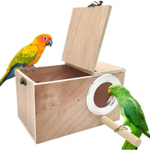 Parakeet Nest Box House, Wooden Budgie Bird Breeding Nest Natural Pine Parrot Mating Box Breeding for Cage for Lovebirds Budgie Conure Birds