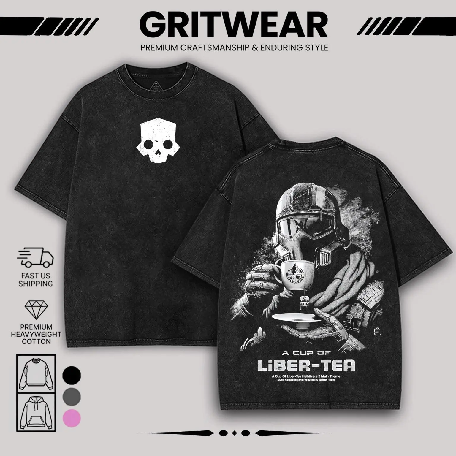 Helldivers 2 “A Cup of Liber-tea” Vintage Oversized Washed Cotton Graphic T-Shirt – Unisex Streetwear Tee
