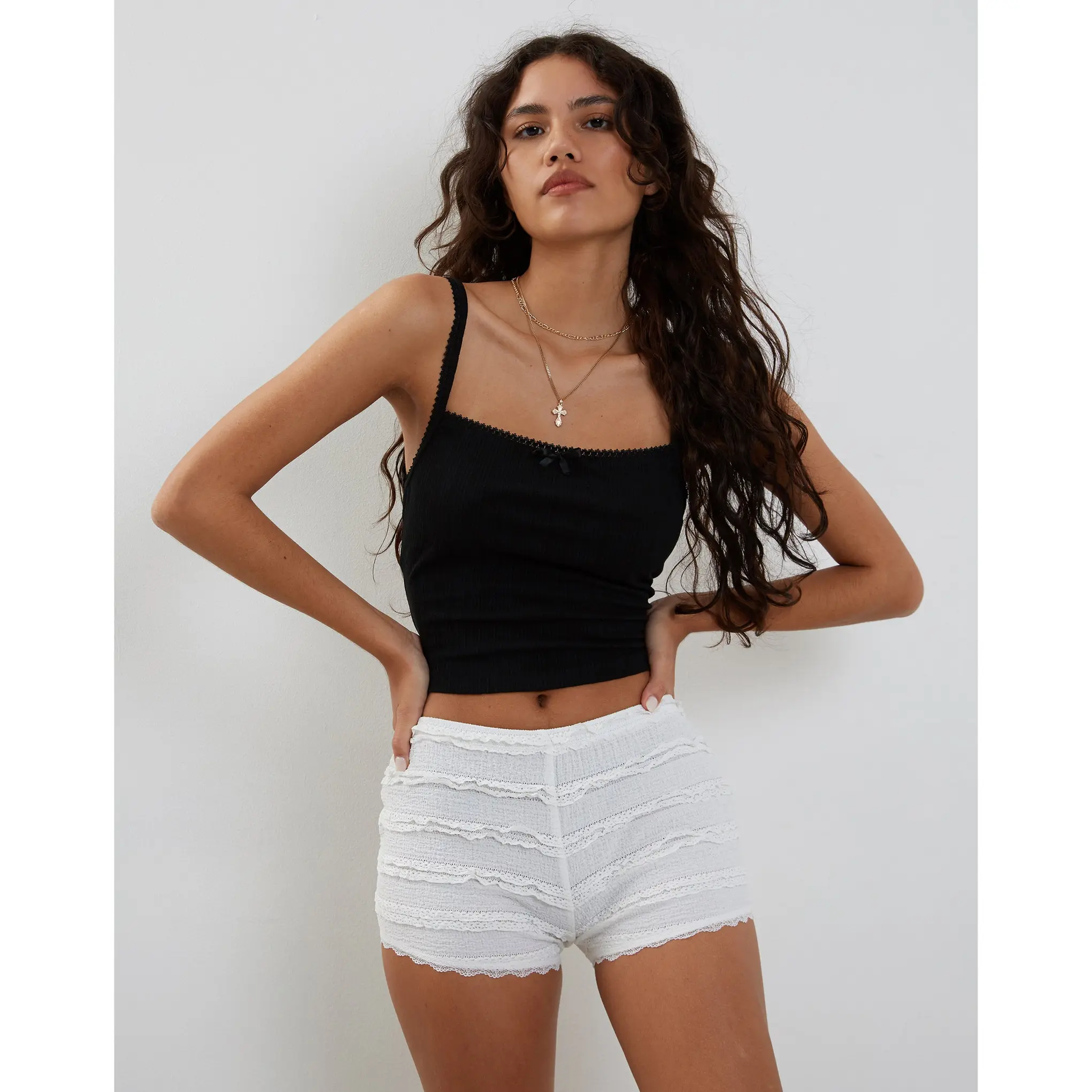Ena Frilly Bloomer Micro Shorts in Ivory