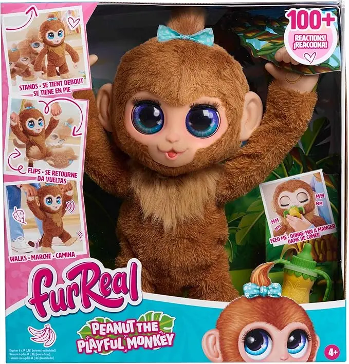 Just Play furReal Peanut The Playful Monkey Interactive Toy, 15-inch Realistic Plush, Kids Toys for Ages 4 Up