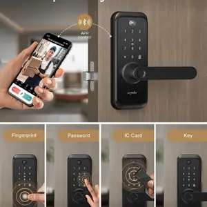Arpha Keyless Smart Door Lock, Fingerprint Keypad Deadbolt With Handle FOB Card, APP Control Auto Lock, IP54 Waterproof, Easy Installation, Biometric Entry Bedroom Door Lock