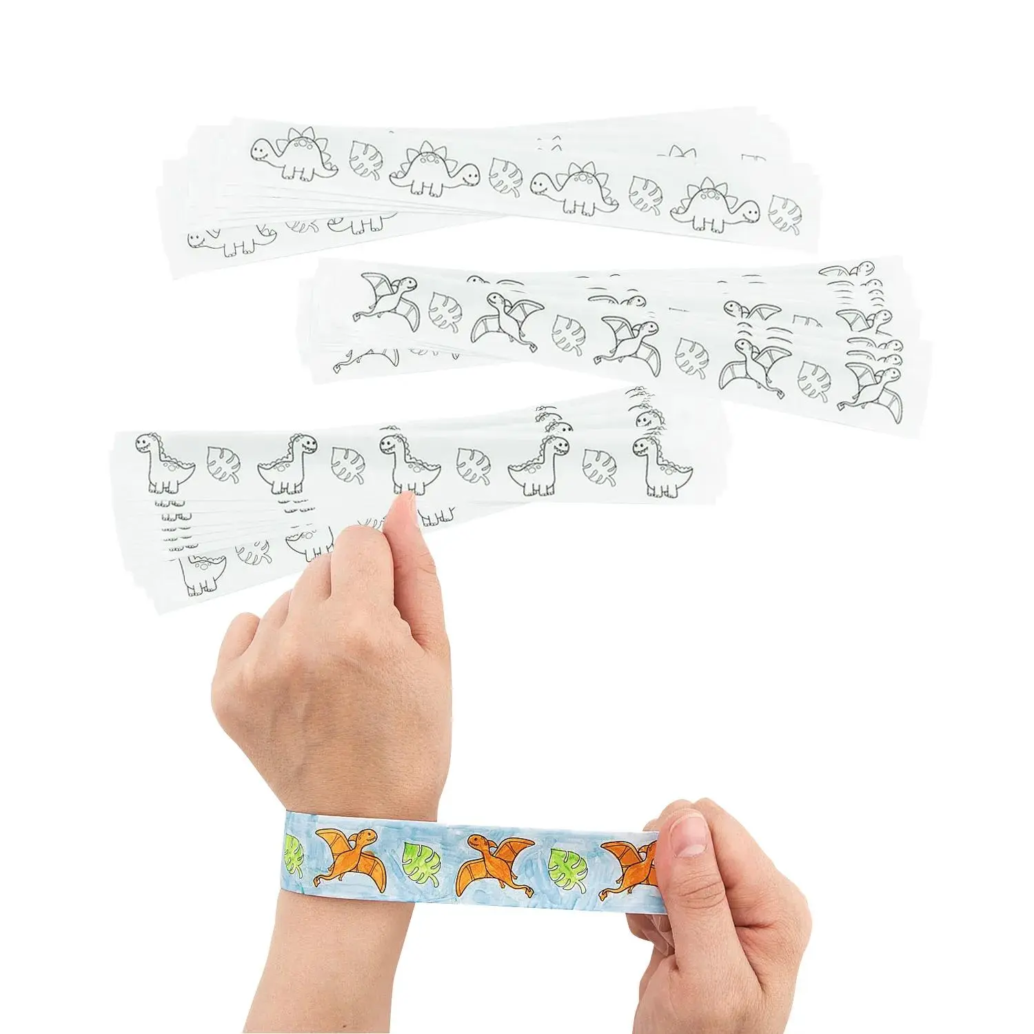 Color Your Own Dinosaur Slap Bracelets, Craft Kits, 48 Pieces