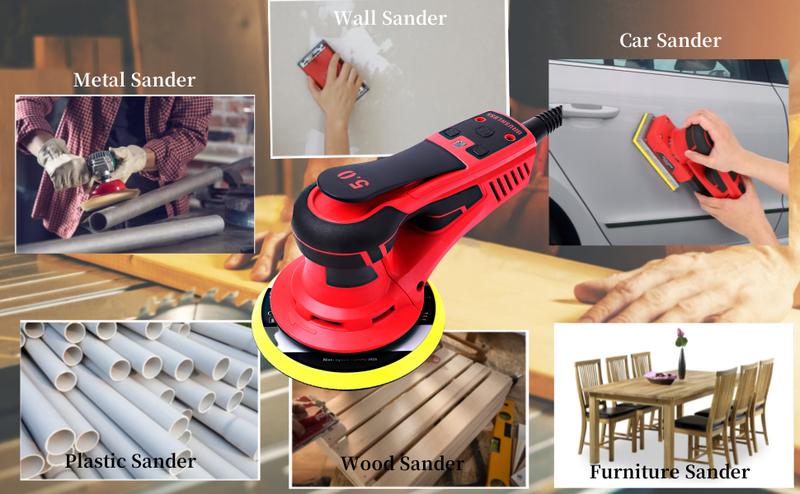 GARVEE Electric Random Orbital Sander,GARVEE Brushless Motor,Powerful 350W & Low Vibration Palm Sander,10000 RPM Variable Speed,6-Inch For Woodworking, Polishing,Carpentry