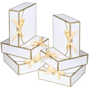 10Pack 6.5''x6.5''x2'' Small White Gift Boxes with Ribbon for Gifts Birthday Wedding Party Valentine's Day Mother's Day