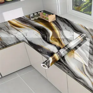 Glossy Marble Pattern Wall Paper Roll, Waterproof Oil Resistant Self Adhesive, Easy Installation DIY Home Decor, Kitchen Countertop Bathroom Walls Furniture Renovation