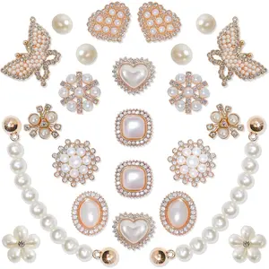 Shoe Charms Chain Accessories for Women Pearl Flower DIY Shoe Decoration Charms Shining Shoes Charm Bling Cute Decor for Party Birthday Favor Gift