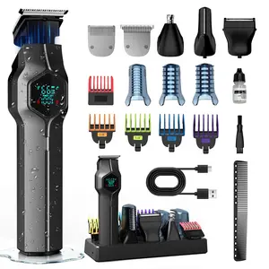 Beard Trimmer for Men, Magnetic Snap-on Replacement Heads & Charging Dock, IPX7 Waterproof Cordless Hair Clippers, Mens Grooming Kits for Mustache/Body/Face/Ear/Nose