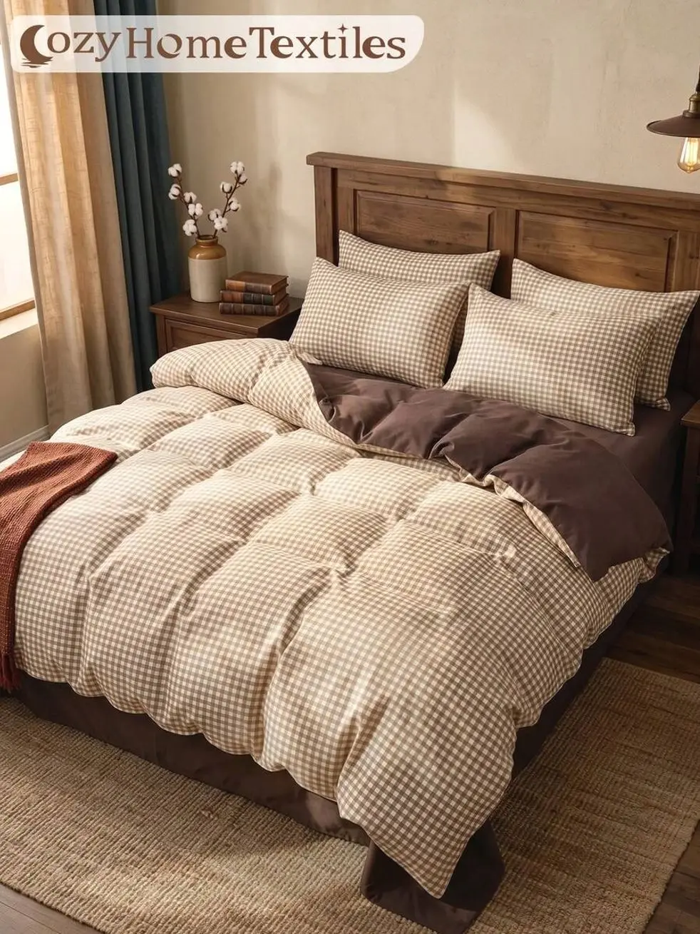 Brown Plaid Duvet Cover Set, 2/3 Piece Cozy Breathable Bedding with Pillowcases, Lightweight Anti-Pilling Quilt Cover, All Season Dorm