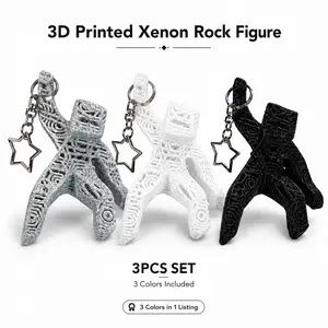 3PCS Xenon Rock Figure Keychain Set, 3D Printed Sci-Fi Movie Inspired Rock Character Bag Charm, Alien Rock Collectible Sculpture, Star Pendant Keyring, Desk Display Gift