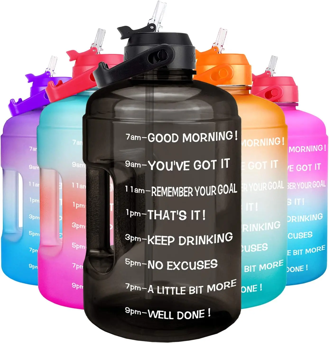 Large Capacity Reusable Water Bottle with Straw - Classic, Motivational Time Marker, Leak-Proof, BPA-Free, 128OZ/73OZ Jug for Gym Sports, Outdoor Activities