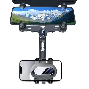 Rear View Mirror Phone Holder - Multifunctional 360° Rotatable, With Retractable Handle, Fixed At Four Corners, For Most Phones and Cars