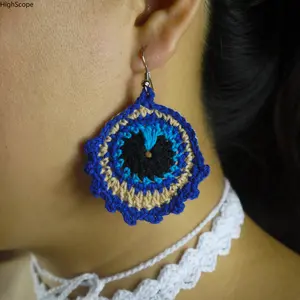 Boho Evil Eye Crochet Earrings Women Handmade Protection Dangle Jewelry