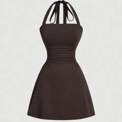 Women's Plain Ruched Tie Backless Dress, Casual Elegant Sleeveless A Line Short Dress for Summer Evening, Ladies Clothes for Party Holiday