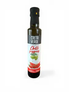 Creta Verde Chili Pepper Infused Extra Virgin Olive Oil – Greek EVOO with Fresh Red Hot Chili Peppers, 100% Natural, No Additives, Gourmet Finishing & Cooking Oil, 250ml Glass Bottle