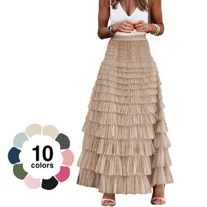 Women's Long Maxi Tulle Skirts A Line Ruffle High Waisted Tiered Layered Mesh Tutu Multi-Layered Skirt Petticoat summer shirts women