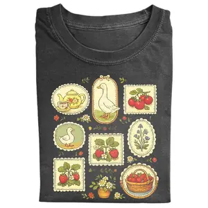 Vintage Farmhouse Duck Graphic Tee, Retro Strawberry Floral Tee, Cottagecore T-Shirt, Mother's Day Shirt, Gift for Men, Gift for Women, Vintage Tee