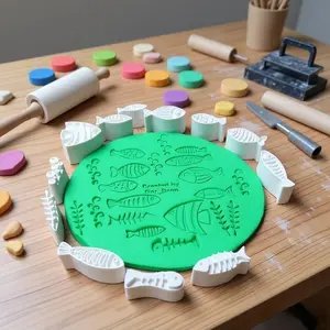 12pcs Clay Stamp & Molding Kit with Multi-Shape Fish and Marine Algae Stamps - DIY Plastic Clay Set for Making, Pottery, Scrapbooking, Card Making - Compatible with Polymer Clay, Wax, Resin Crafts