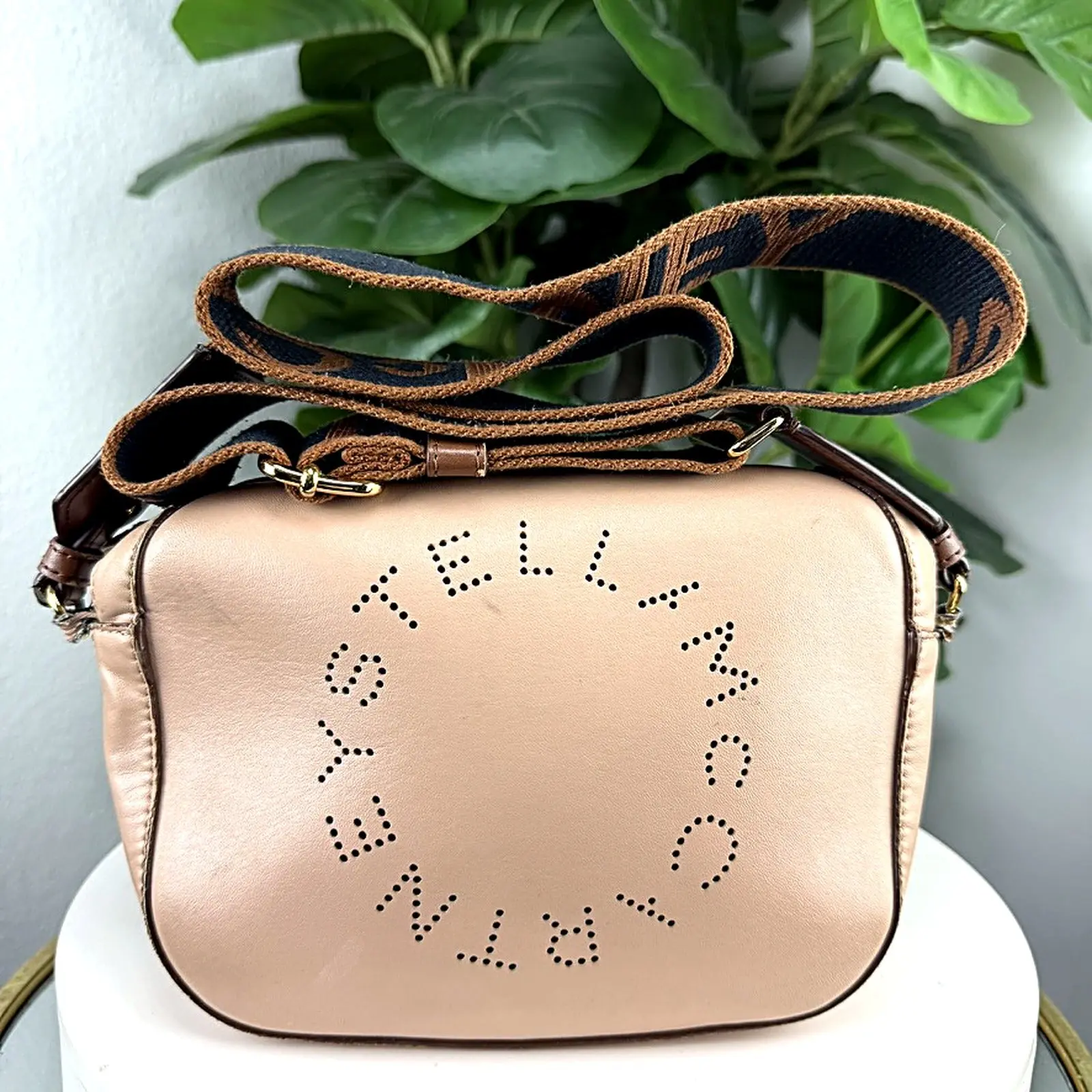 Pre-owned vegan leather Crossbody Bags Authentic Stella McCartney Blush Perforated Logo Crossbody Camera Bag