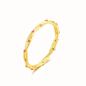 Ruby Red 18K Gold Plated Twist Ring - 925 Sterling Silver CZ Stackable Ring Infinity Eternity Bands for Women