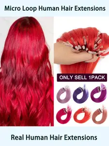 Pre-Bonded Micro Loop/Bead Human Hair Extensions for women - Looking Multicolor (Pink, Blue, Purple, Green, Gray) Straight Hair Add-Ons, Microlink Hair for Caucasian Hair Daily Use & Parties, Easy Application