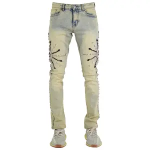 "Starburst" Hand-Made Denim - Vintage Fitted Mid Waist Y2K Style Below the Ankle Jeans with Hand-Made Crystals & Embellishments