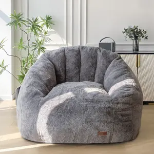 MAXYOYO Giant Bean Bag Chair, Oversized Bean Bag Couch for Adults and Kids, Faux Fur Shell-Shaped Large Chair with Filler, Stuffed Big Accent Sofa Lounge Floor Sofa for Gaming, Reading