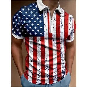 Men'scasualAmerican flag print polo shirt, short sleeves, turn-down collar 100% polyester jerseyslightly stretchyregularfitMenswearTropical Top Fabric Shortsleeve Mixed Color