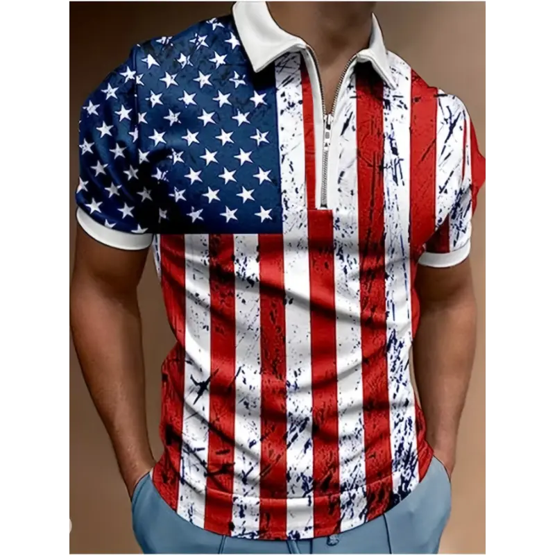 Men'scasualAmerican flag print polo shirt, short sleeves, turn-down collar 100% polyester jerseyslightly stretchyregularfitMenswearTropical Top Fabric Shortsleeve Mixed Color