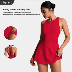Hijesse Women's Camisole Active Dress Crossback Design With Built-In Shorts Tennis Dress Round Neck Indoor Outdoor Sports Yoga Skin-Friendly Fabric Tight Shaping Silhouette