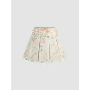 Cider [size 2-10] Mid Rise Floral Bowknot Pleated Mini Skirt