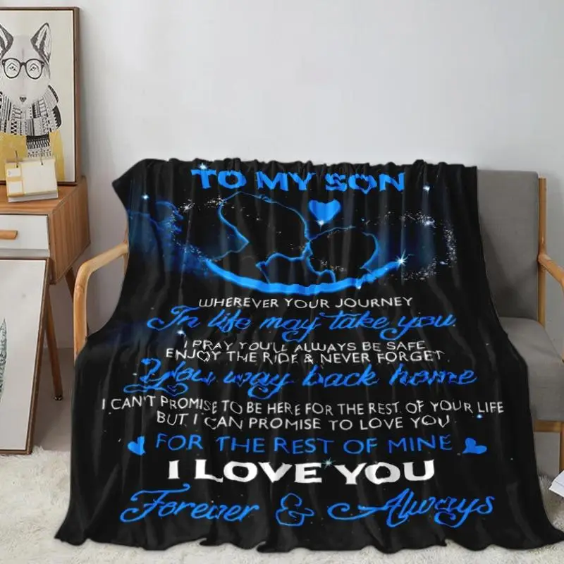 Son Themed Letter Print Blanket, 1 Count Soft Warm Blanket For Sofa Bed, Air-conditioned Room Camping Travel