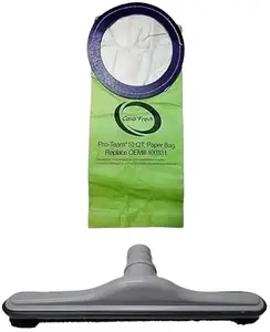 Bare Floor Tool + 10 PK of Replacement Bags for ProTeam 100331. Compatible with 10 QT BackPack Vacuums - Coachvac, Super Coachvac, Megavac (10 QT Round Bags 100331 + 1 Hard Surface Brush 100623)