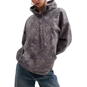 DUTUT Women's Dark Camo Maple Leaf Print Oversized Turtleneck Hoodie Pullover Sweatshirt Long Sleeves with Pockets Baggy Casual Tops for Fall & Winter