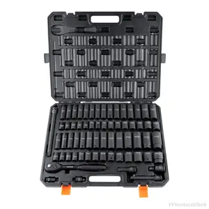 Drive Impact Socket Set, Various specifications, Cr-V Alloy Steel for Auto Repair, Rugged Construction, Easy-to-Read Size Markings, Storage Case FFVentureVibe8
