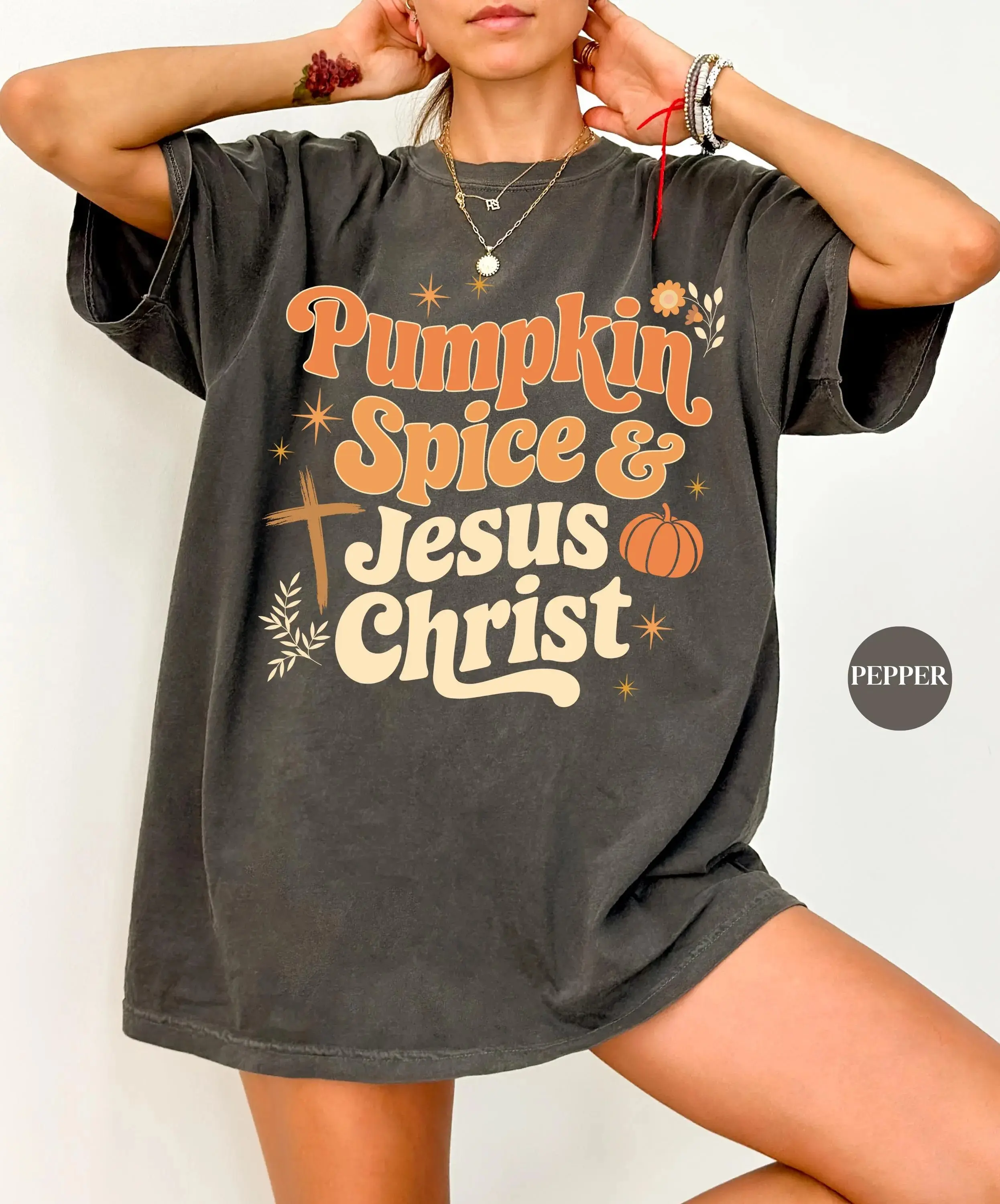 Comfort Colors Pumpkin Spice And Jesus Christ Fall T-Shirt, Christian Faith Tee, Autumn Religious Graphic Shirt, Trendy Pumpkin Spice Season Top, Faith Based Fall Vibes Apparel, Blessed Autumn Season Outfit, Gift for Christian Women & Men
