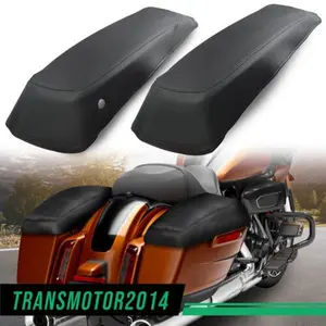 CROSSDESIGN 2x SaddleBag Lids Covers PU Leather Black Fit For Harley Touring FLH FLT 14-23