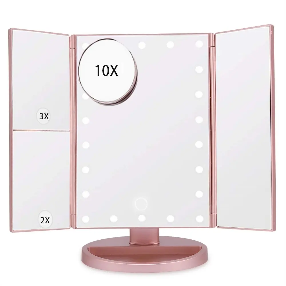 Makeup Mirror with 22 LED Lights, Integrated Lighting, 180° Rotatable, Touch Screen and 3X/2X/1X Magnification Mirror, Tabletop Makeup Mirror, Beauty Mirror