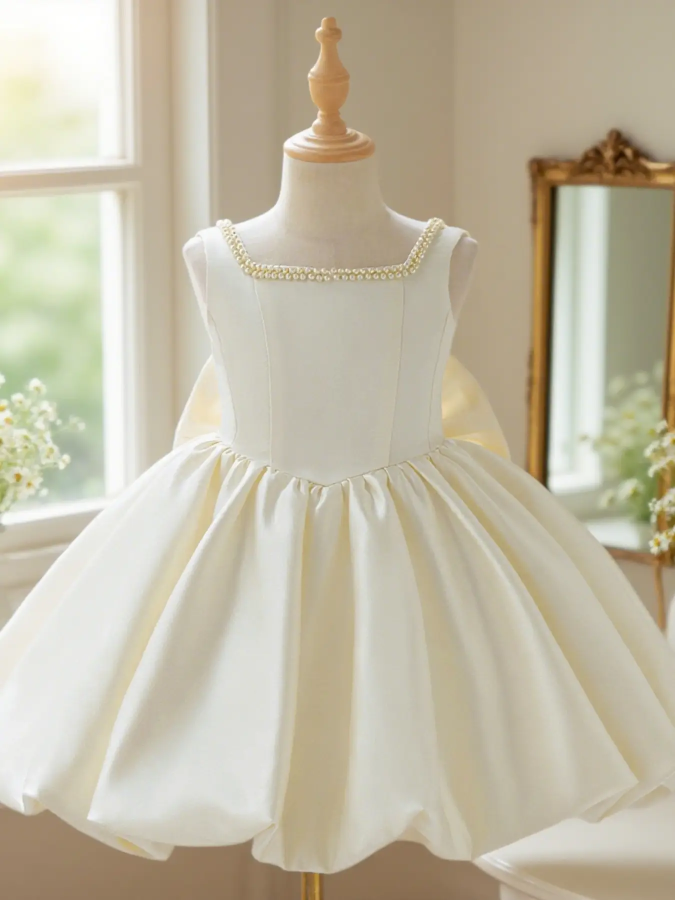 Girls beautiful flower bud skirt fashionable dress Barbie pink popular dress skirt high-end elegant design pearl decoration, Spring Summer Dress