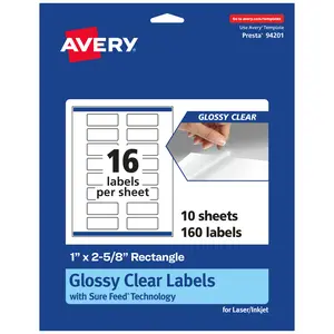 Avery Glossy Clear Rectangle Labels with Sure Feed, 1" x 2-5/8"