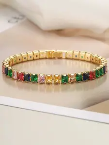 Women's Elegant Synthetic Zircon Colorful Bracelet, Random Colors, Daily Wear Jewelry Accessory, Fashionable Vintage Style