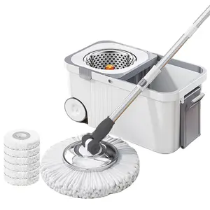 360 Spinning Floor Cleaning System with 6 Replacement Head Refills Extended Handle Household Cleaning Automatic Spin Mop Hand-Free Automatic Dehydration Mop for Household Floor Cleaning