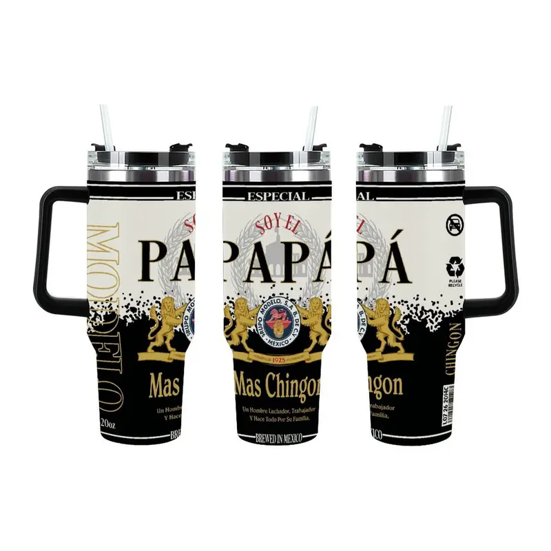 Soy El Papá Más Chingón 40oz Tumbler with Handle, Funny Mexican Dad Gift Cup, Hispanic Father Travel Mug, Insulated Stainless Steel Cup for For Latino Papa ,Father's Day, Birthday, Christmas Gift ,Beer Themed Travel Mug