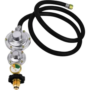 Two Stage Propane Regulator with 5ft Hose and Gauge, Standard P.O.L Tank Connection, 3/8in Female Flare Fitting for Grill, Heaters, Fire Pit, Gas Generator/Stove/-CSA Certified