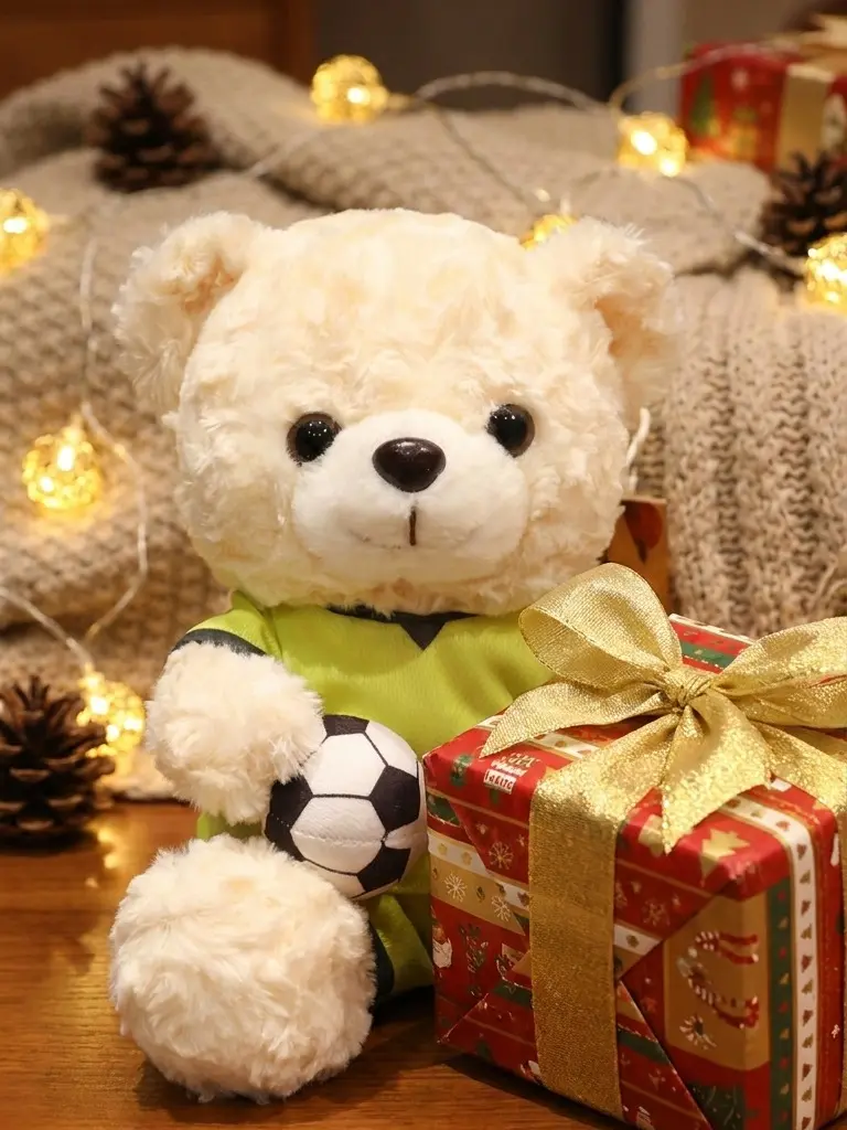 16cm Soccer Teddy Bear Plush Toy - Cute Football Stuffed Animal Gift for Soccer Fans Kids - 2026 Fan Collectible - Ultra-Soft Cream Curly Fur - Perfect for Desktop & Shelf Decor