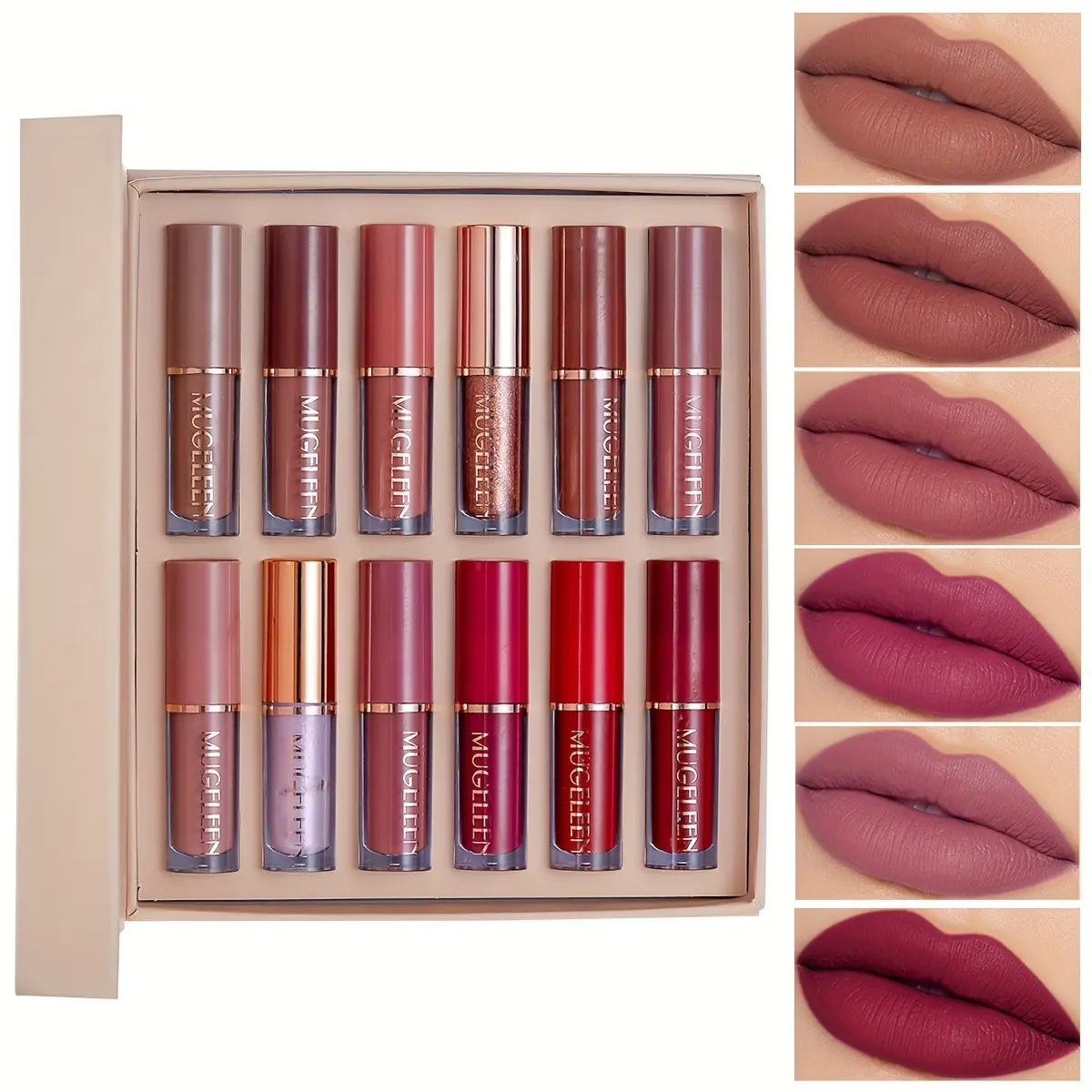 12Pcs Nude Pink Lip Glossy Set Long Lasting Matte Makeup Smooth Moisturizing Lipstick Waterproof Kissproof Smudgeproof Lipstick Suitable Mothersday Gift Cosmetic