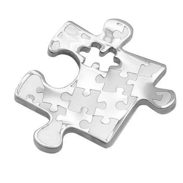 TheHouseOfAwareness Autism Awareness Stainless Steel Puzzle Pendant - 26mm x 31mm Charm with Optional Curved Box Chain